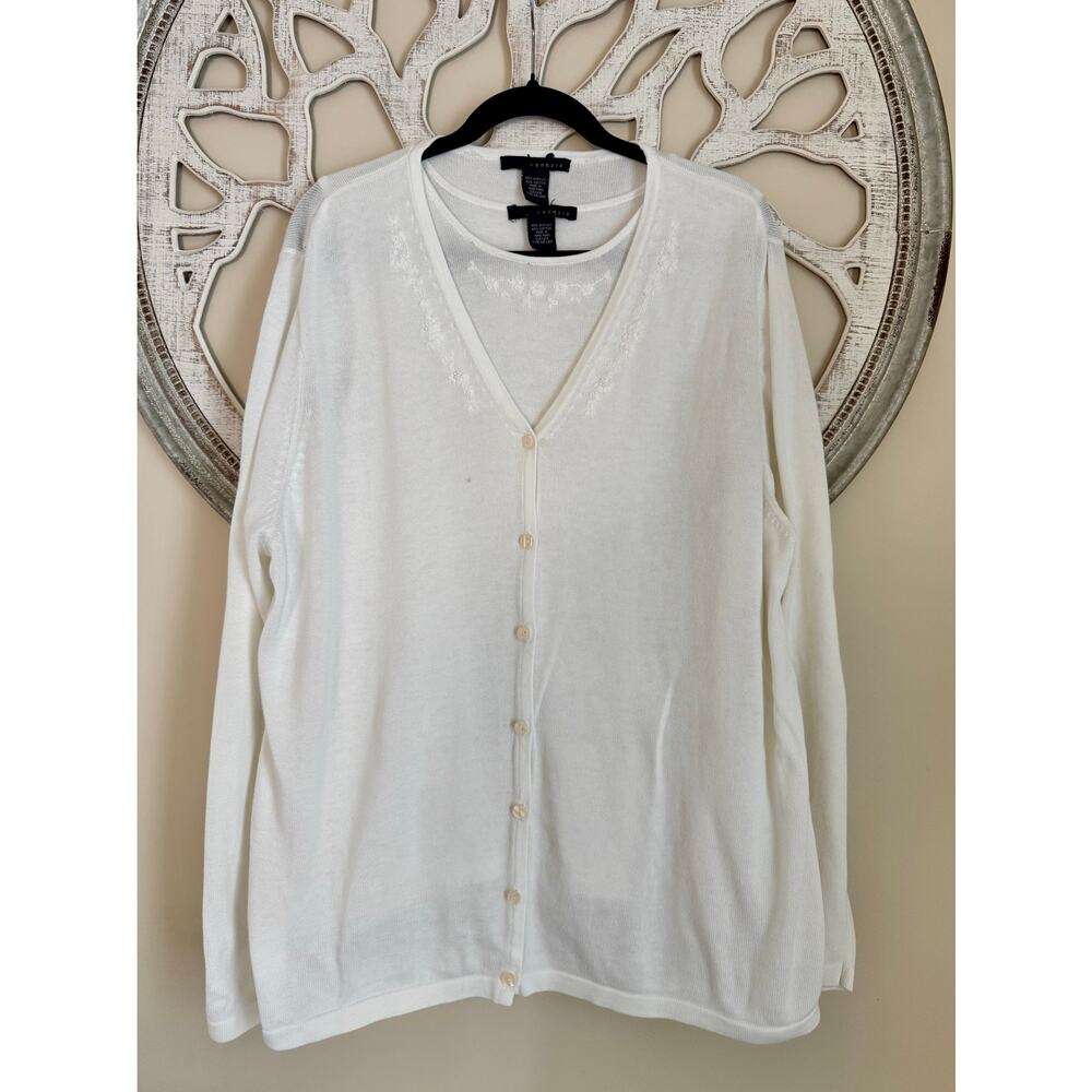 Venezia Women’s Plus 22/24 White Knit Twin Set Cardigan&Tank Embroidered Floral